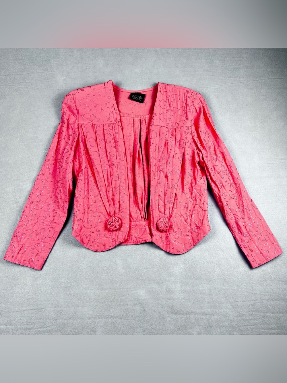 VTG 80s Salmon Pink Eyelet Embroidered Jacket Sz M